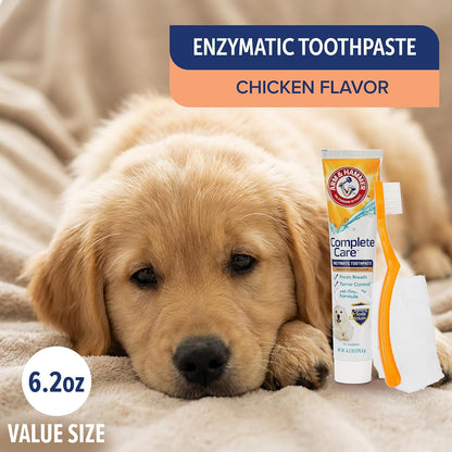 Arm & Hammer peanut butter dog toothpaste with microfiber finger brush close up