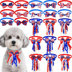 Weewooday 16 Pieces 4th of July Dog Bow Collars front view displaying vibrant patriotic designs.