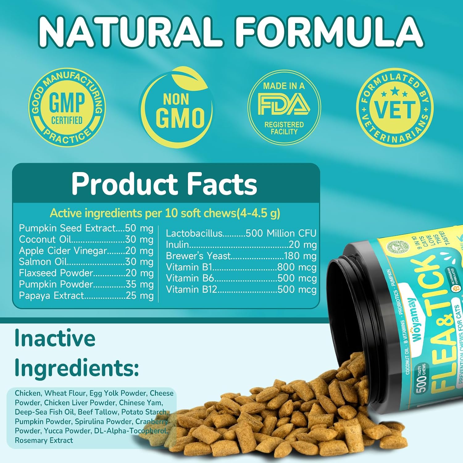 Woyamay daily pest prevention soft treats for kittens and adult cats.