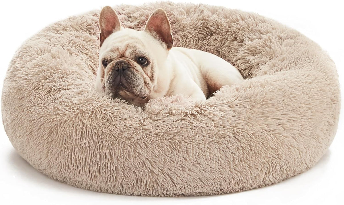 Love's cabin Calming Cat Bed for Indoor Cats, Anti-Anxiety Donut Round Dog Bed, Fluffy Faux Fur Washable Pet Bed for Small Medium Dogs and Cats, Grey, 20in - Image 10