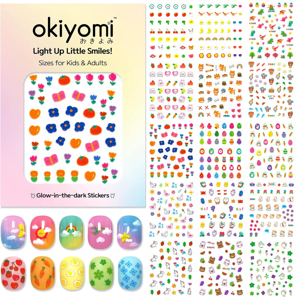 Scorch Marker Okiyomi glow in the dark nail stickers front view showing 15 sheets