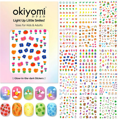 Okiyomi 15 sheets of glow in the dark nail stickers for kids front view