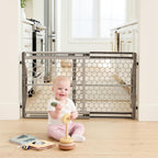 Regalo baby safety gate front view pressure mounted gray barrier
