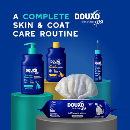 Douxo dog shampoo bottle on a clean background