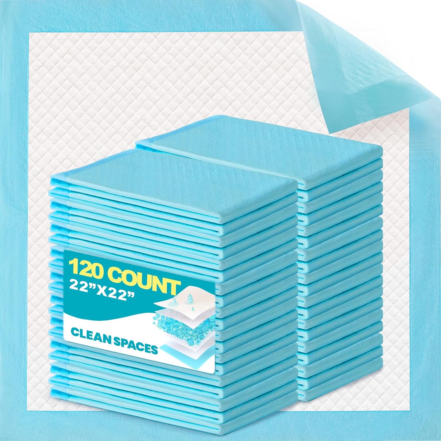 Clean Spaces 100 Count Super Absorbency Puppy Pads 22"x 22", Leakproof Quick Drying Dog Training Pee Pads, Puppy Pee Pads, Disposable Underpads Changing Pads for Baby, Puppy and Adults - Image 10