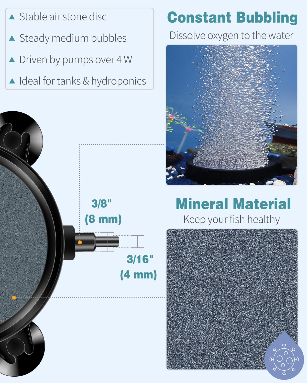Pawfly fish tank bubble diffuser showing connection nozzle for standard airline tubing