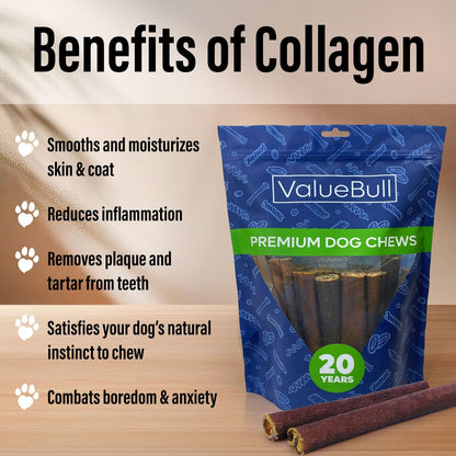 ValueBull long lasting single ingredient dog chew sticks stacked neatly