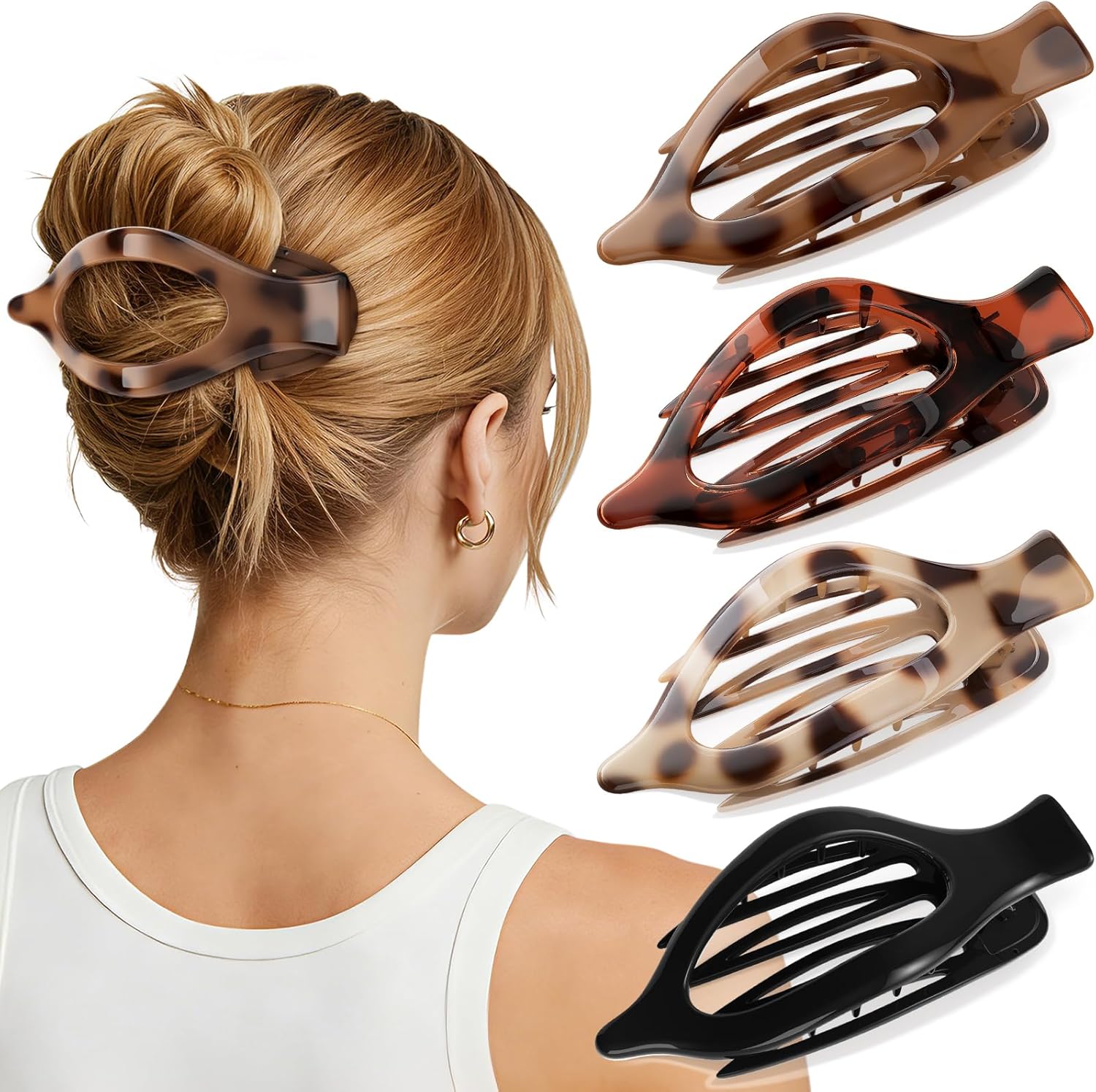 Oeusnael large flat hair clips set of four front view