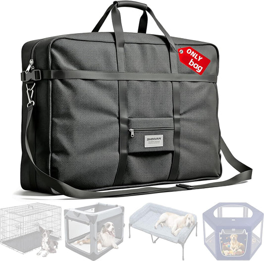 Shinvan heavy duty dog crate storage bag front view showing front pocket and reinforced handles.