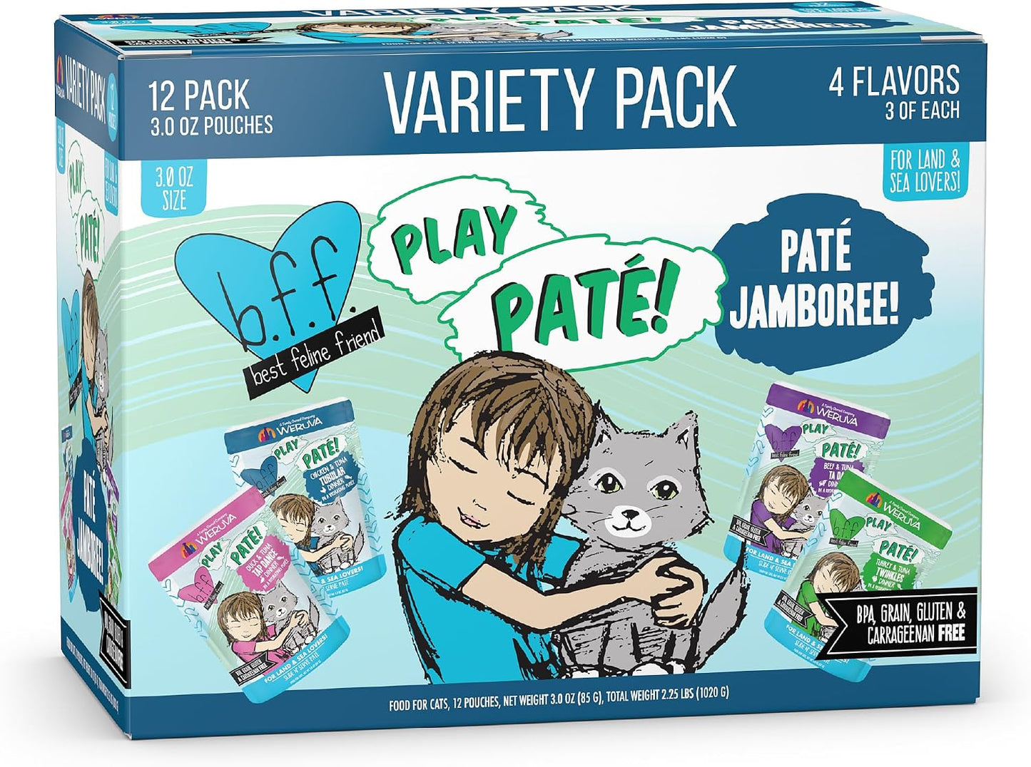 Weruva B.F.F. Play - Best Feline Friend Pat Lovers, Aw Yeah!, Pat Partay! Variety Pack, 3oz Pouch (Pack of 12) - Image 11
