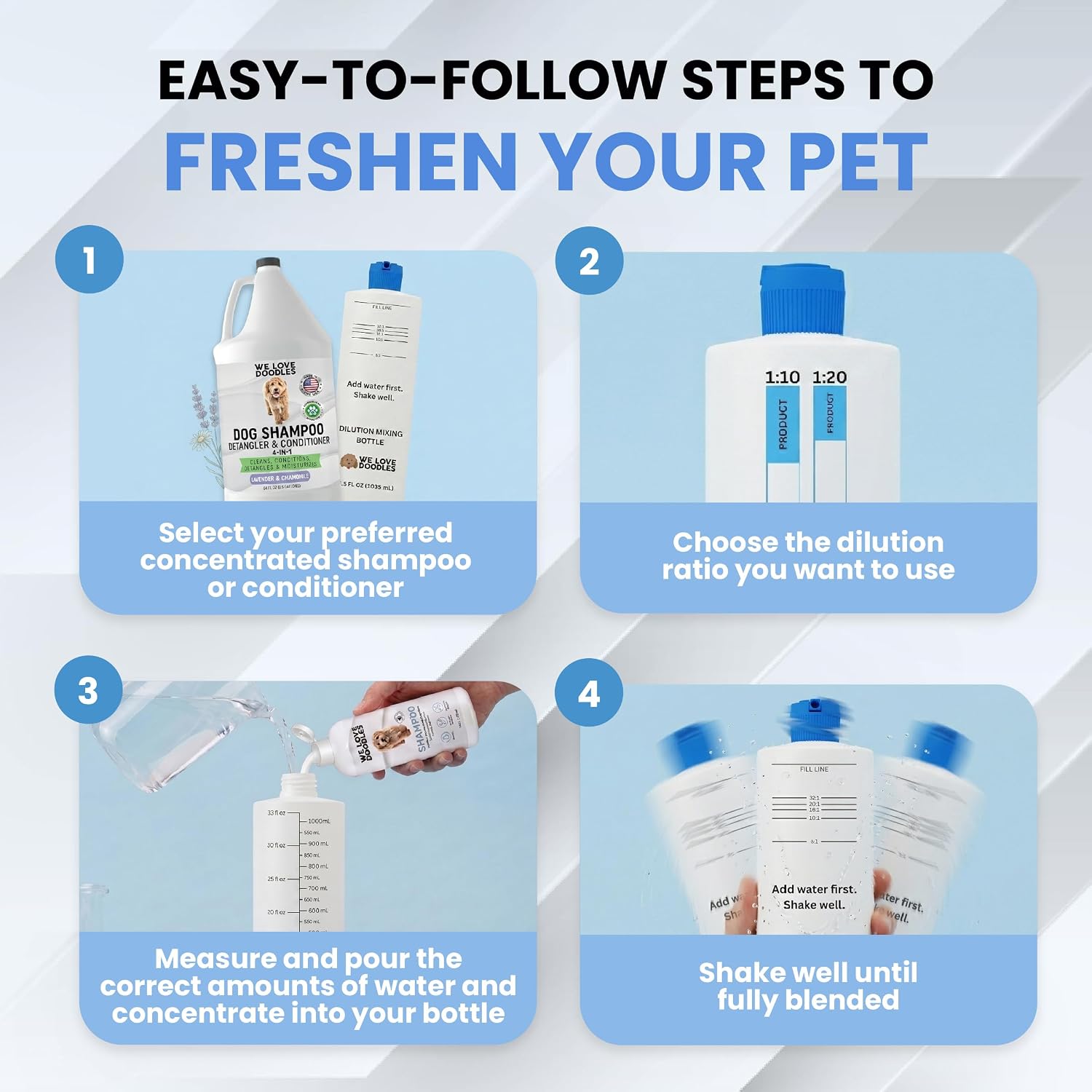 Durable and leak resistant pet shampoo mixing bottle by We Love Doodles