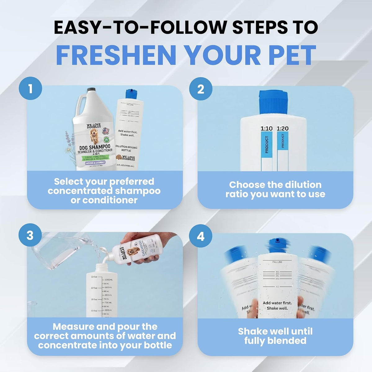 Durable and leak resistant pet shampoo mixing bottle by We Love Doodles