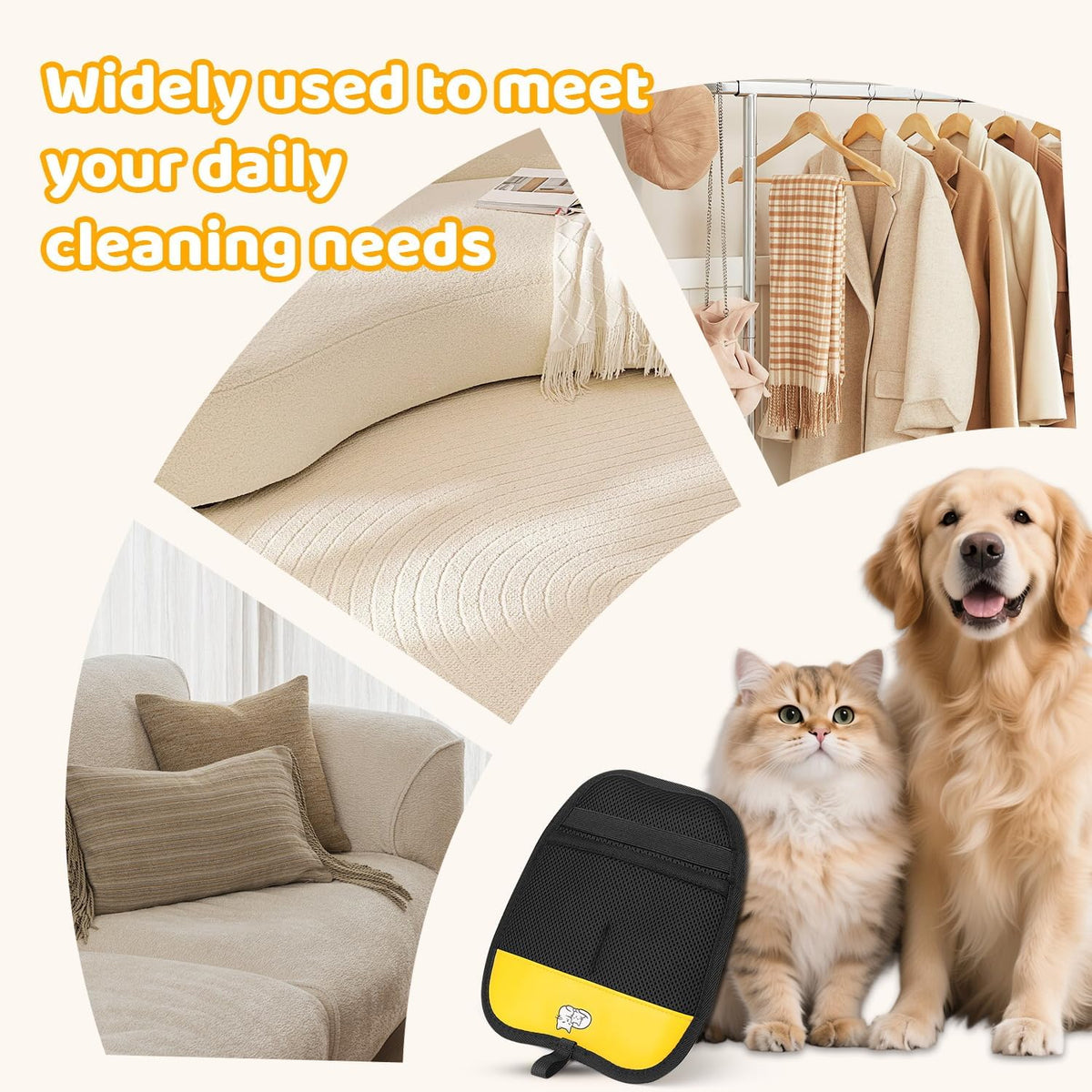 Breathable yellow accent pet hair removal glove close up