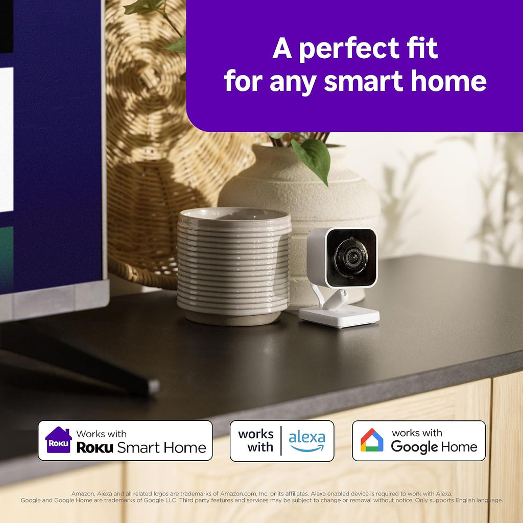 Roku indoor camera mounted on a shelf