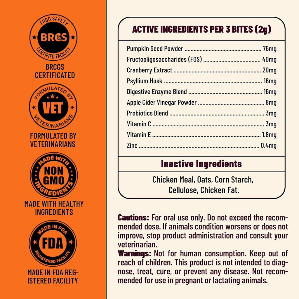 Multibites feline probiotic and digestive enzyme bites for constipation relief