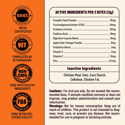 Multibites feline probiotic and digestive enzyme bites for constipation relief