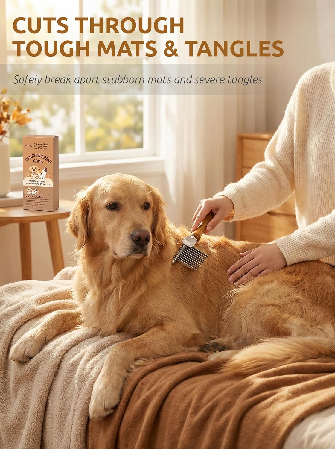 Professional pet grooming rake for removing deep knots