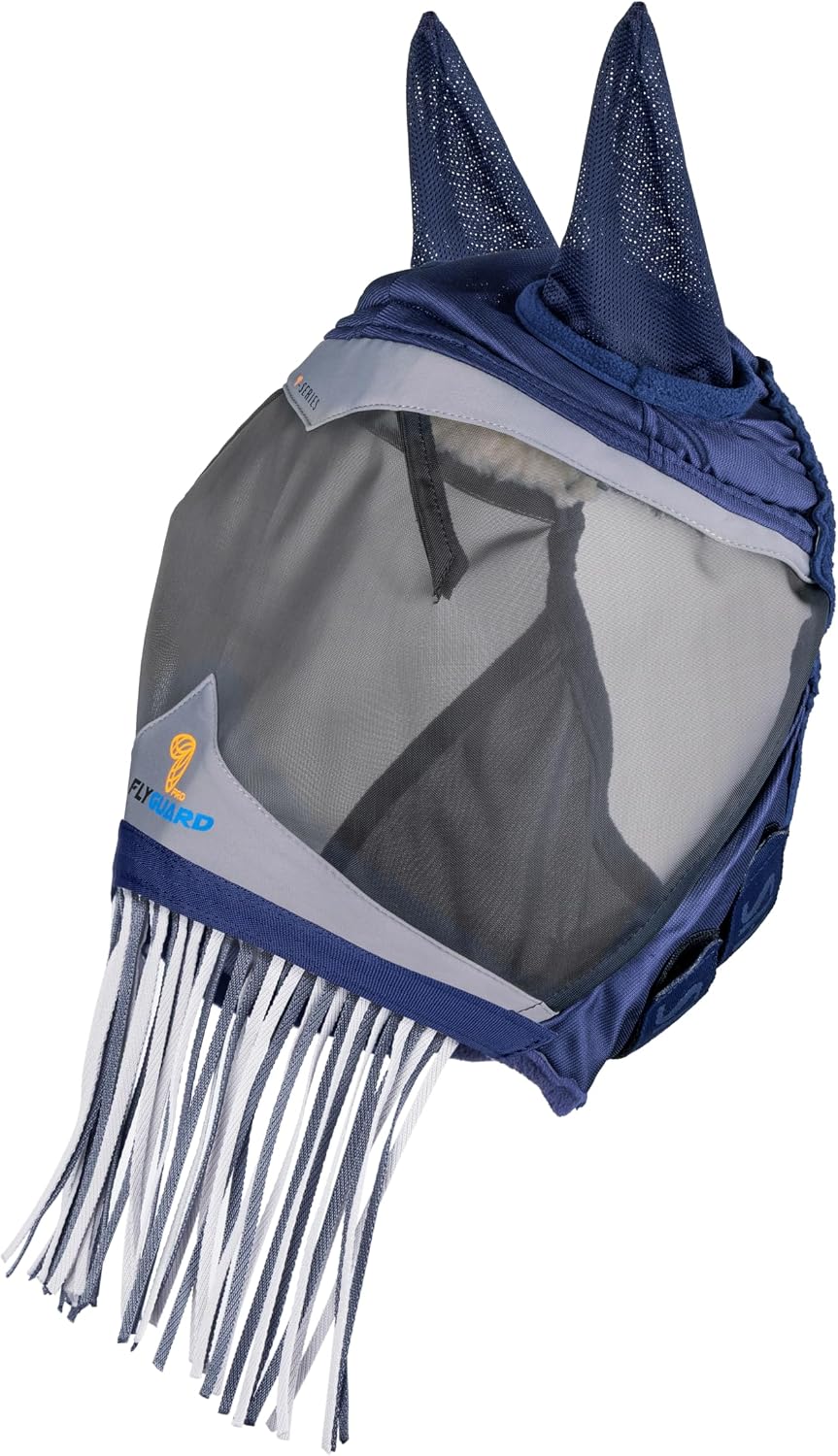 Side view of Shires FlyGuard Pro mask showing ear protection and fit