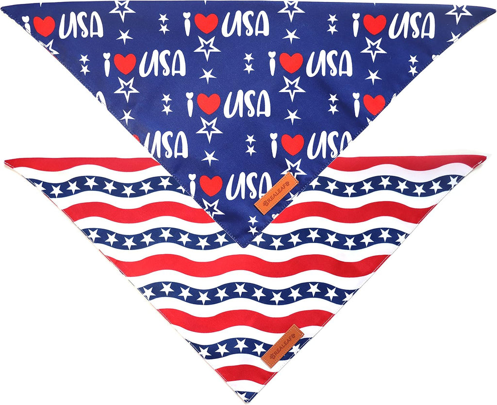 Close up shot of the dual layer premium durable fabric and high quality stitching on the Realeaf dog bandana.