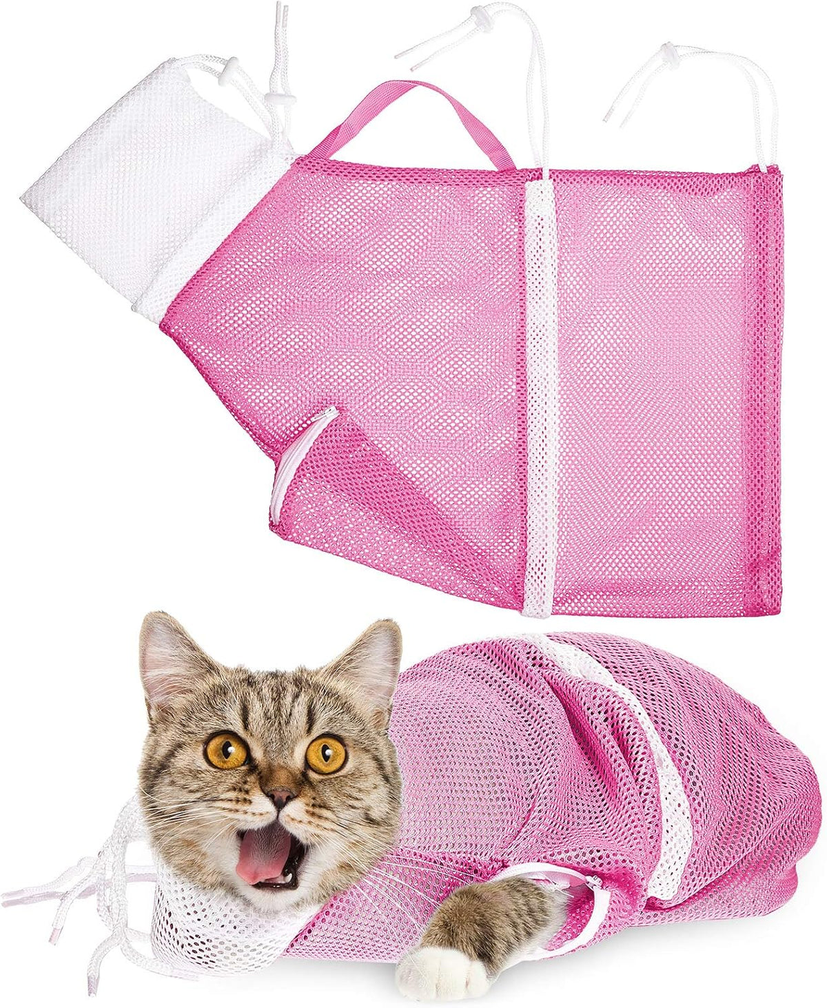 Full length view of the Shappy cat restraint bag laid flat