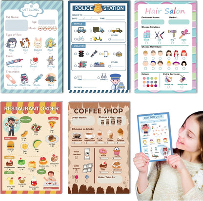 Shiqikejipty kids pretend play notepads 6 piece set front view