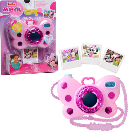 Minnie Mouse Picture Perfect Play Camera front view showing pink bow design and shutter button.