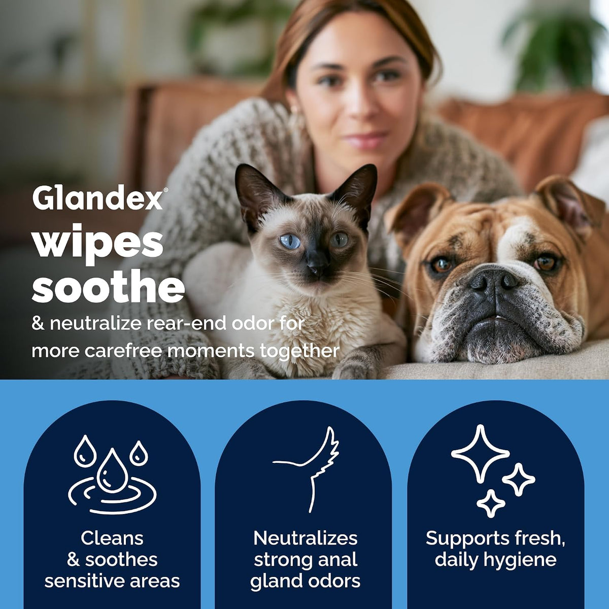 Premium pet wipes with DeoPlex enzyme for eliminating fishy odors close up