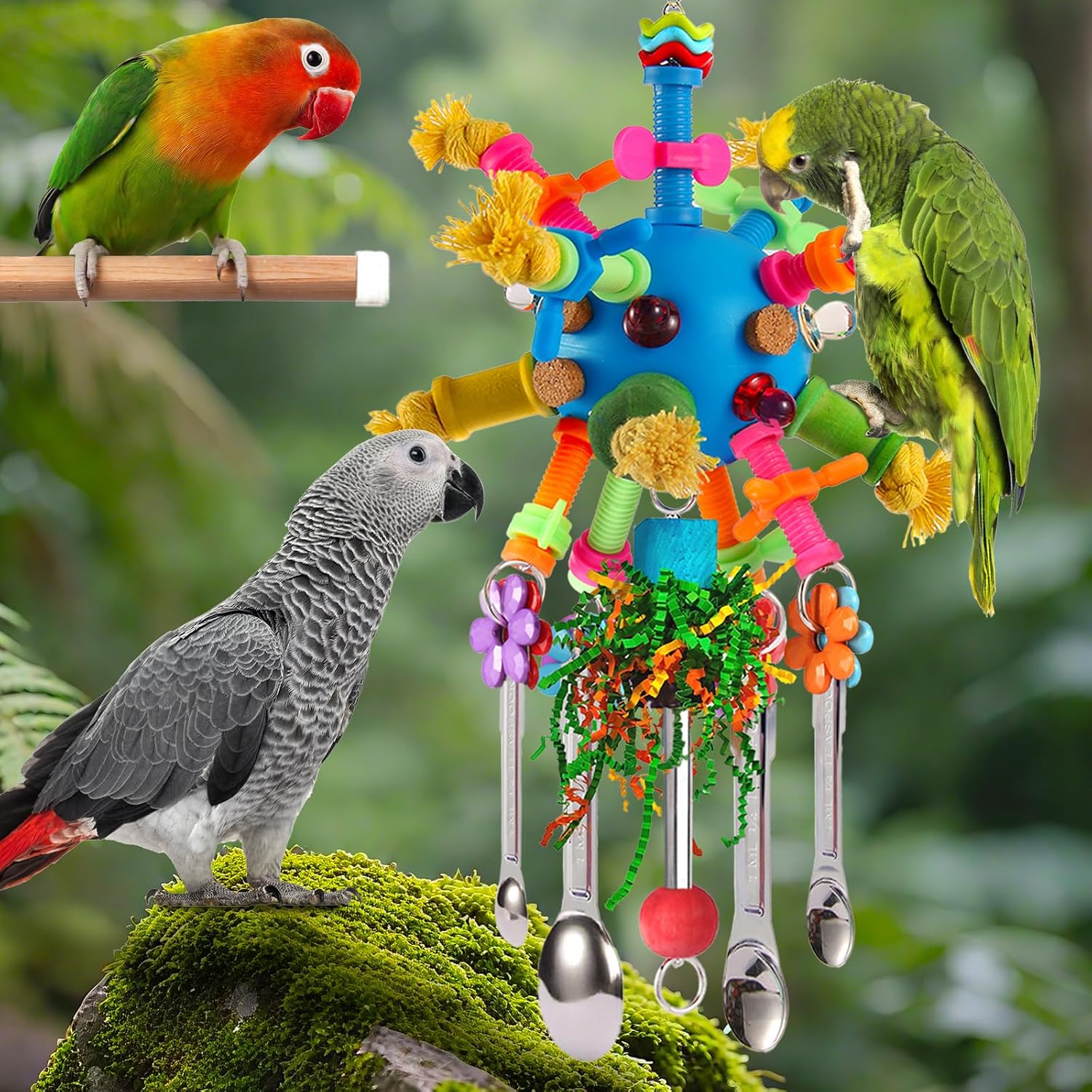 Durable bird chew toy for Cockatiels and Lovebirds displayed in full length