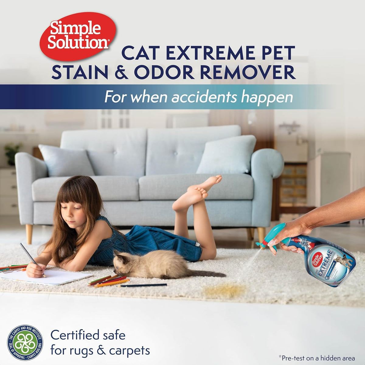 Simple Solution kitten essentials carpet cleaner spray bottle packaging close up