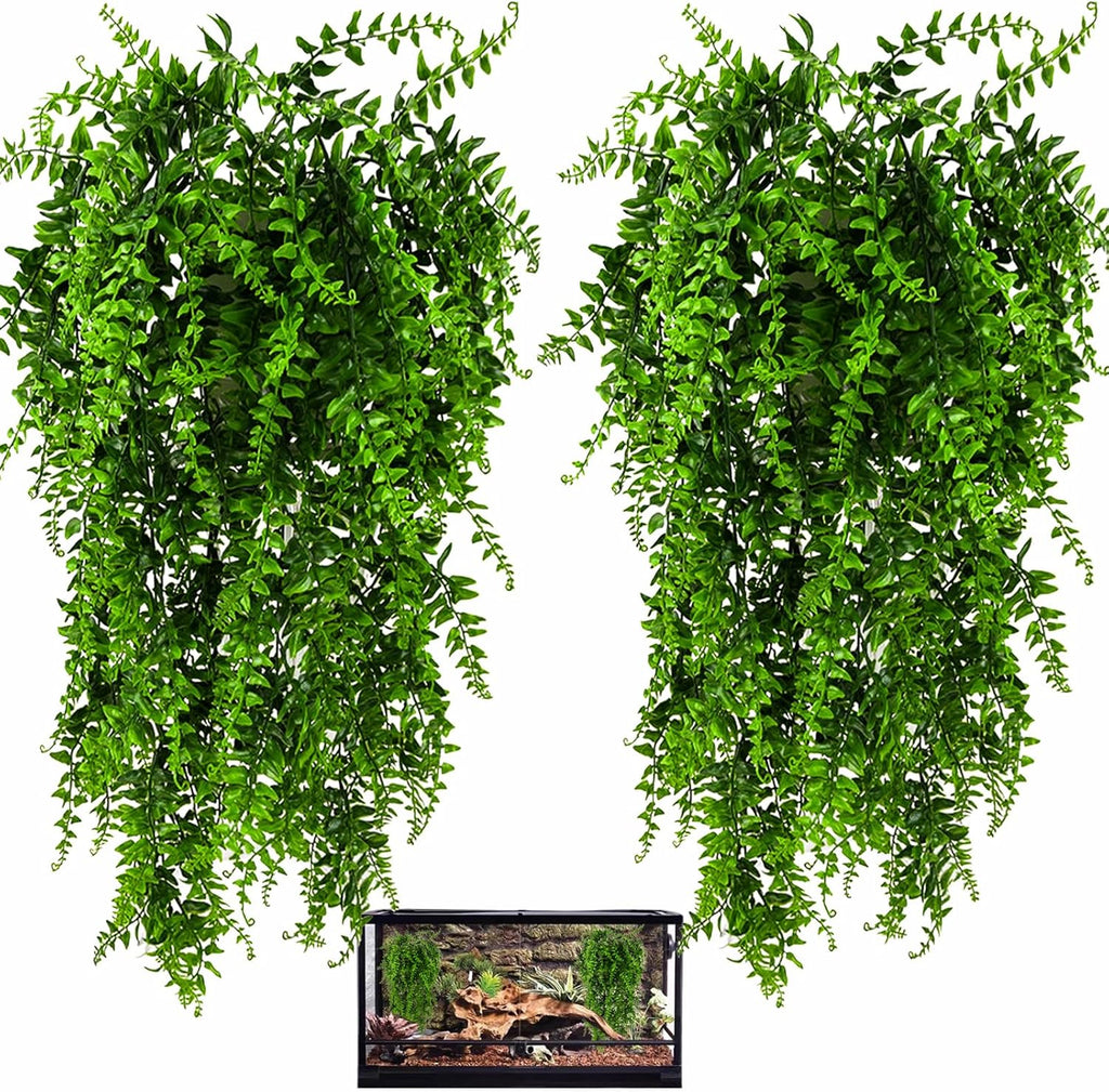 Hercocci reptile plants front view showcasing artificial hanging vines and green leaves.