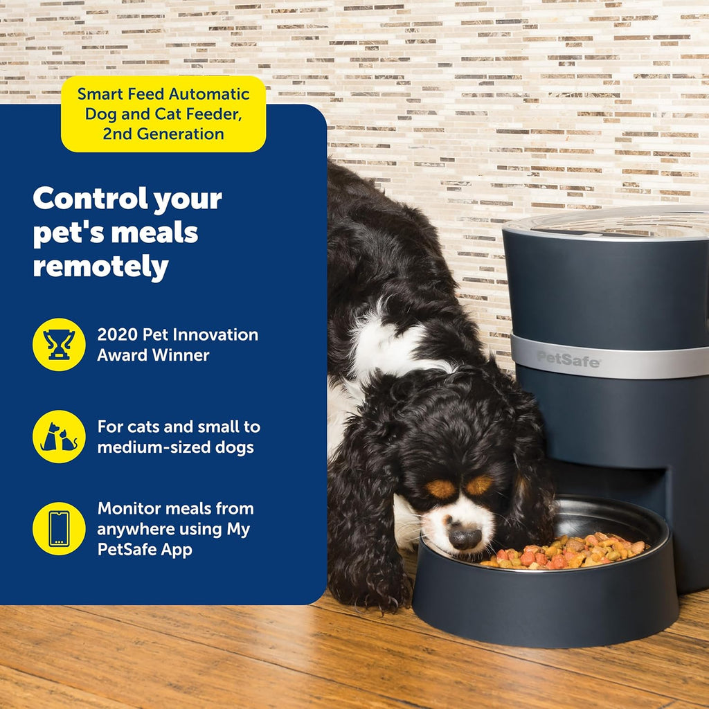 PetSafe automatic pet feeder showcasing the six litre translucent kibble storage hopper.