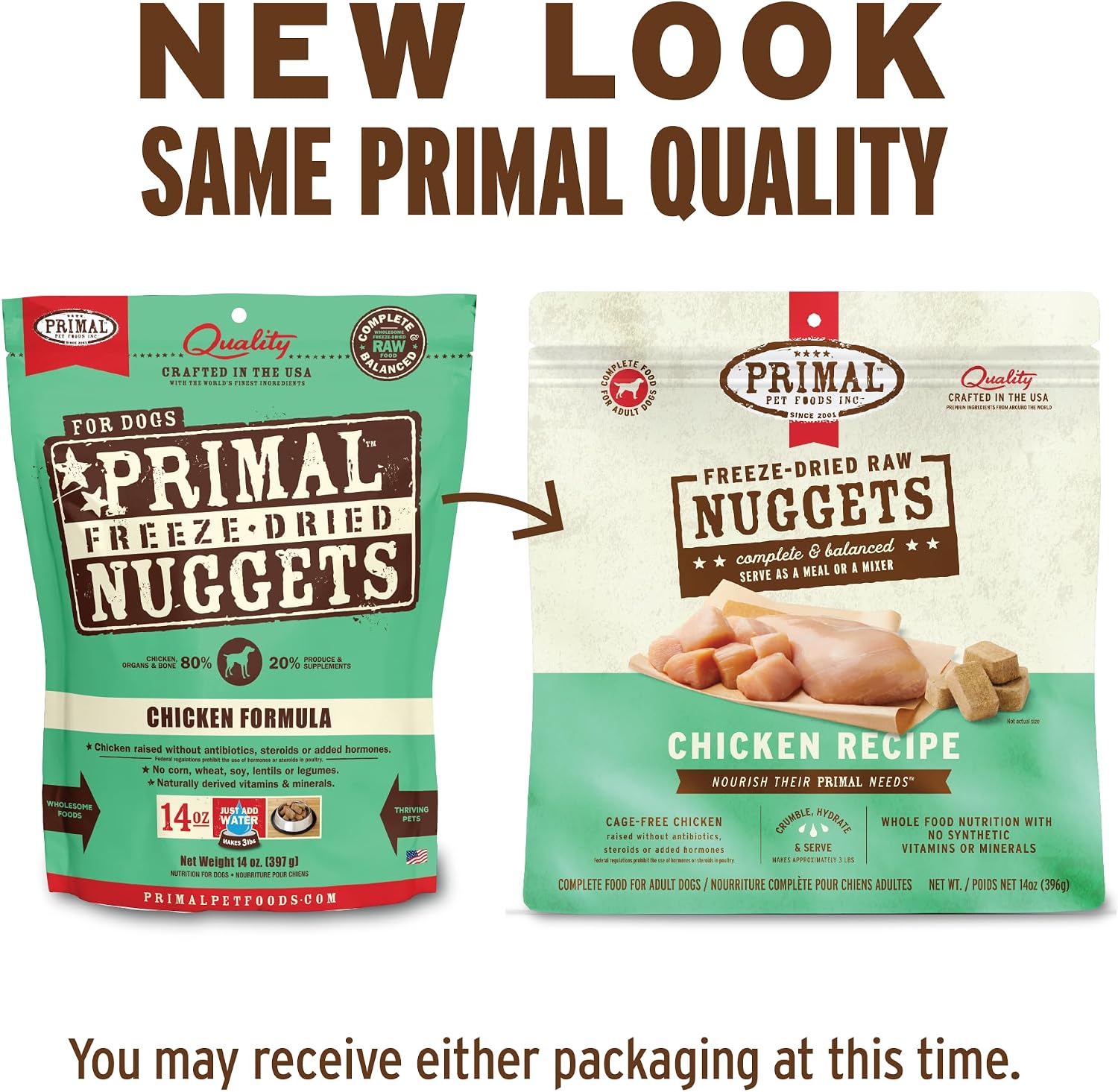 Primal Pet Foods raw freeze dried nuggets showing chicken formula texture