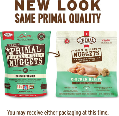 Primal Pet Foods raw freeze dried nuggets showing chicken formula texture