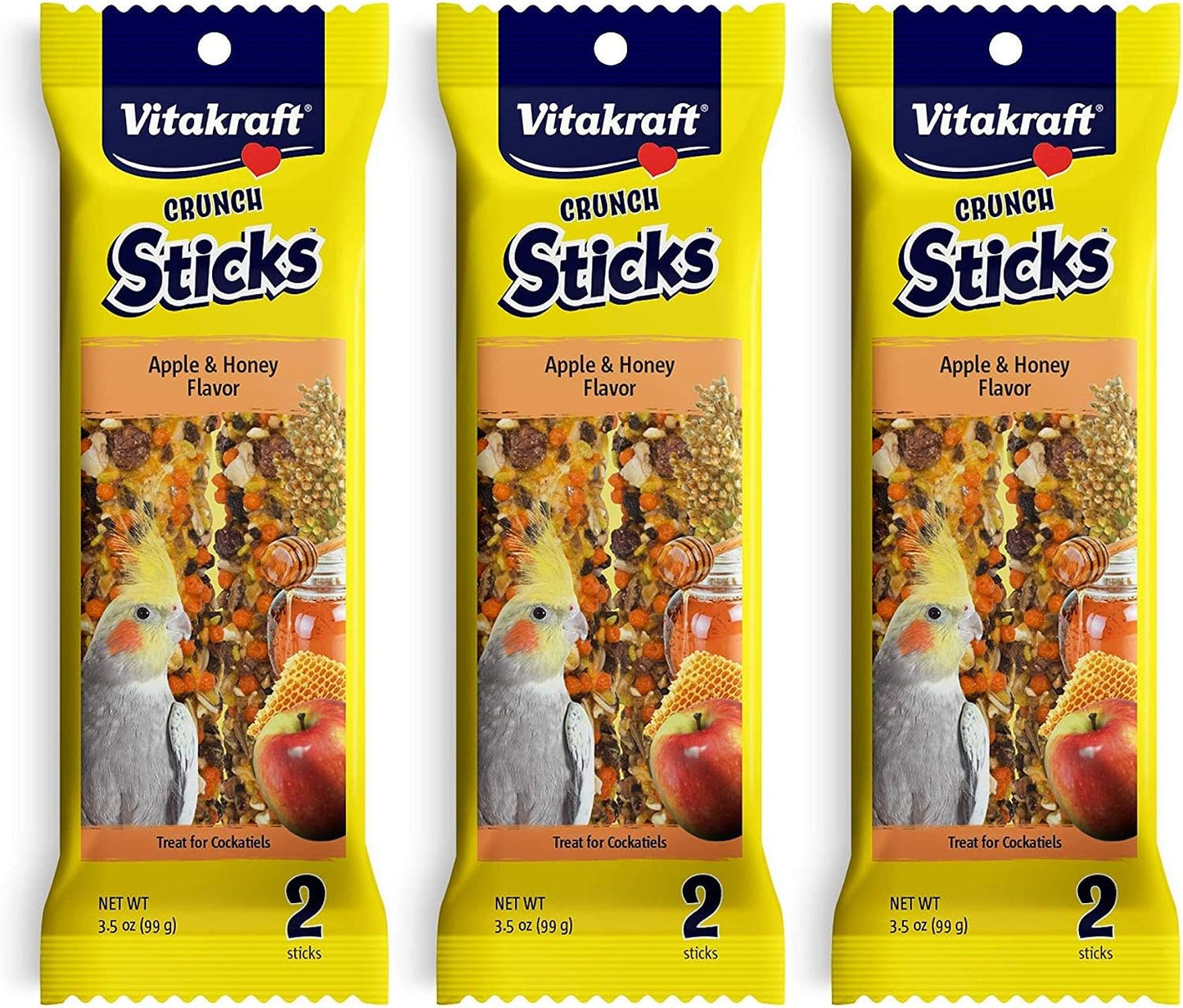 Vitakraft Crunch Sticks Cockatiel Treats Golden Honey Flavor - Triple-Baked Snack with Vitamins A D3 E Riboflavin and B12 - Natural Wood Chew Center and Cage Clip Holder - Engaging 2 Stick Pack - Image 10