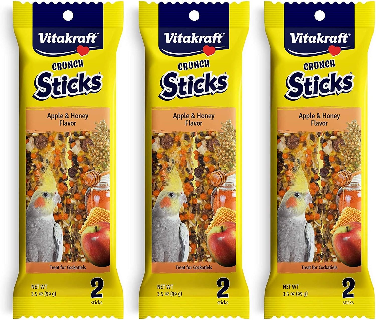 Vitakraft Crunch Sticks Cockatiel Treats Golden Honey Flavor - Triple-Baked Snack with Vitamins A D3 E Riboflavin and B12 - Natural Wood Chew Center and Cage Clip Holder - Engaging 2 Stick Pack - Image 10