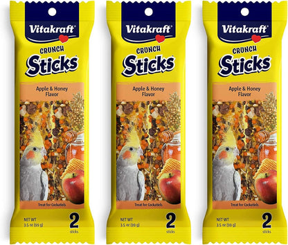 Vitakraft Crunch Sticks Cockatiel Treats Golden Honey Flavor - Triple-Baked Snack with Vitamins A D3 E Riboflavin and B12 - Natural Wood Chew Center and Cage Clip Holder - Engaging 2 Stick Pack - Image 10