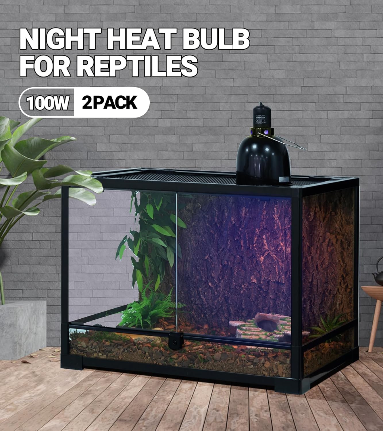 REPTI ZOO nighttime terrarium bulb warming a lizard enclosure without disturbing its sleep cycle.