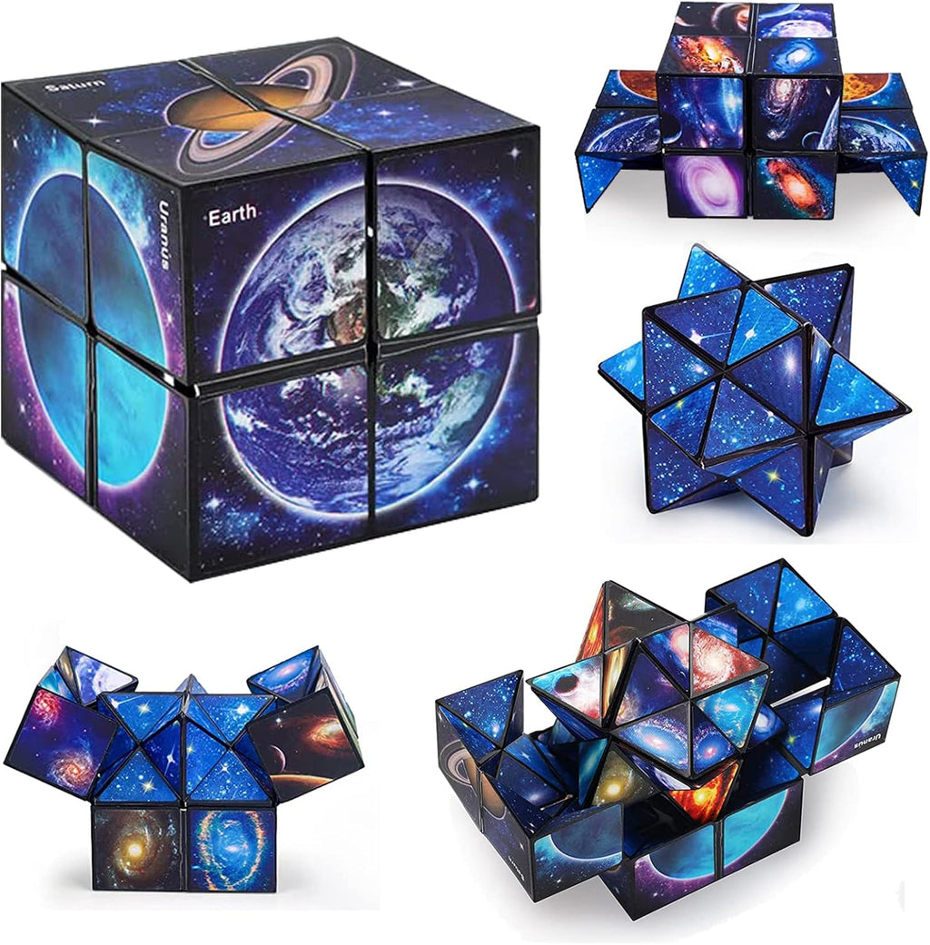 Luaxkpi infinity star cube fidget toy front view showing galaxy planet design.