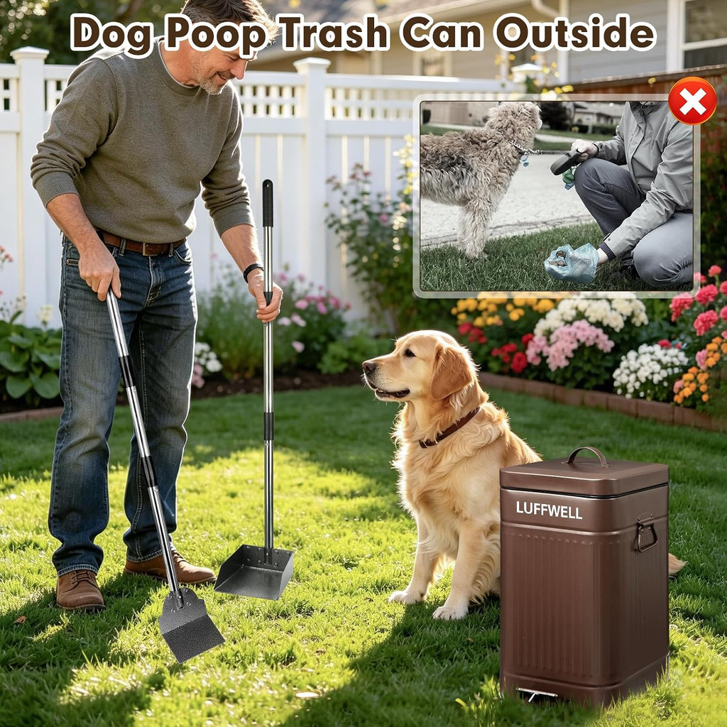 Nevink premium rustproof dog poop garbage can showcasing its weather resistant metal body construction.
