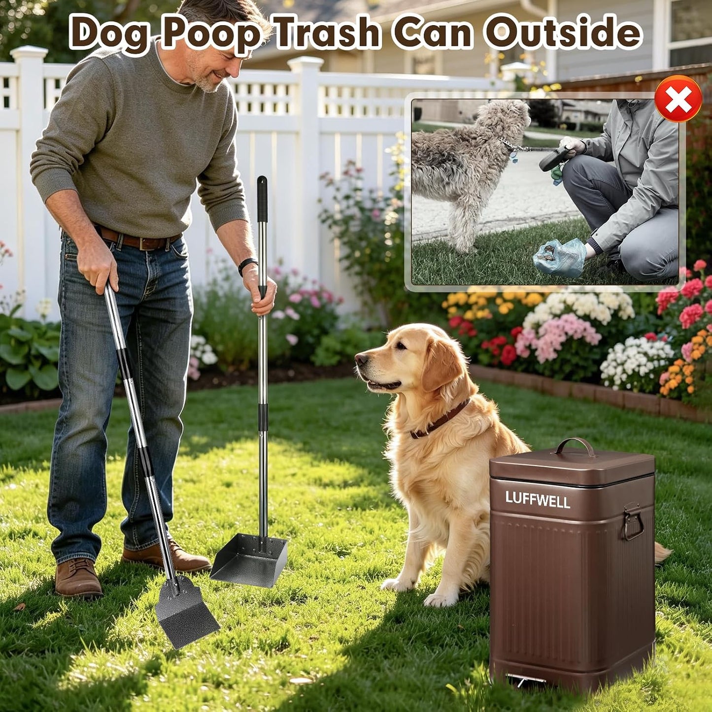 Nevink premium rustproof dog poop garbage can showcasing its weather resistant metal body construction.