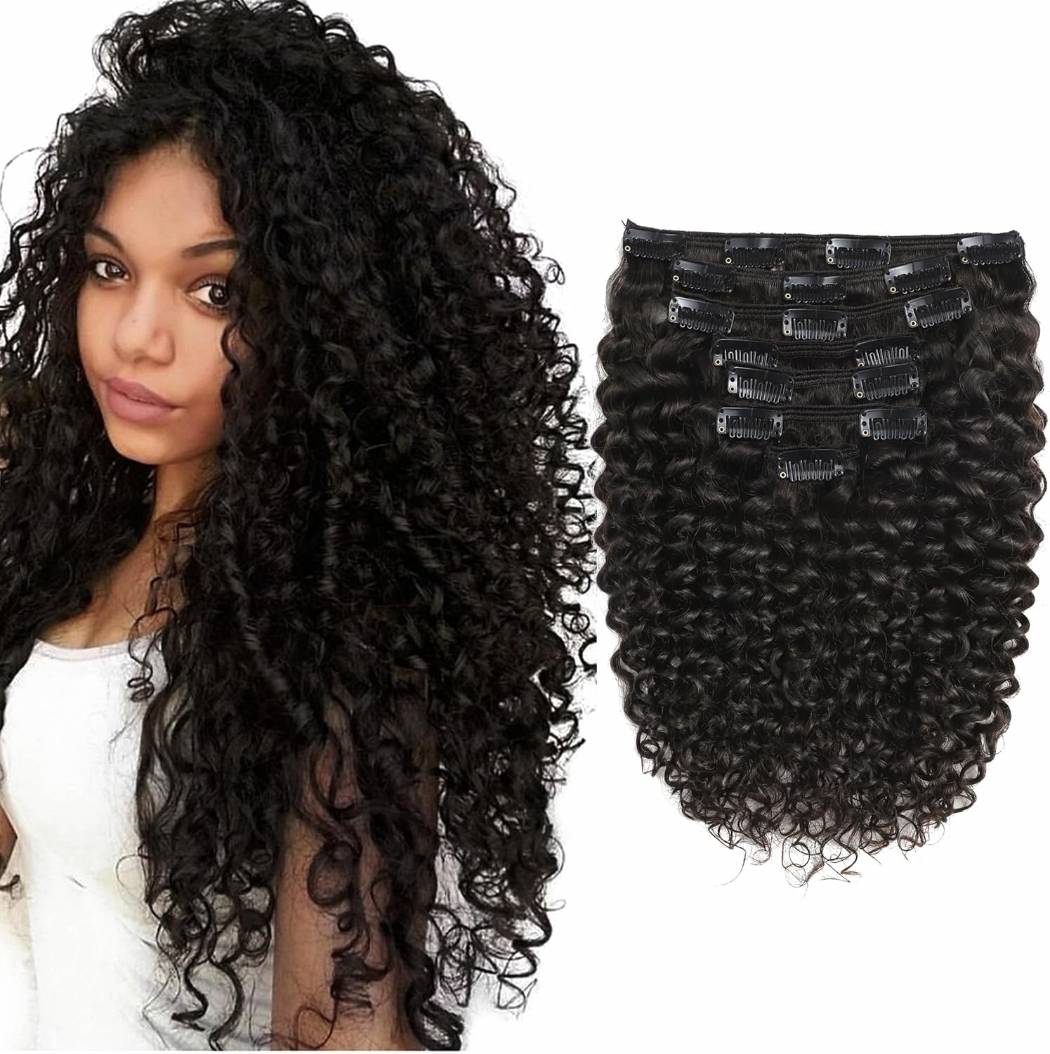 Lacer Jerry Curly human hair extensions front view