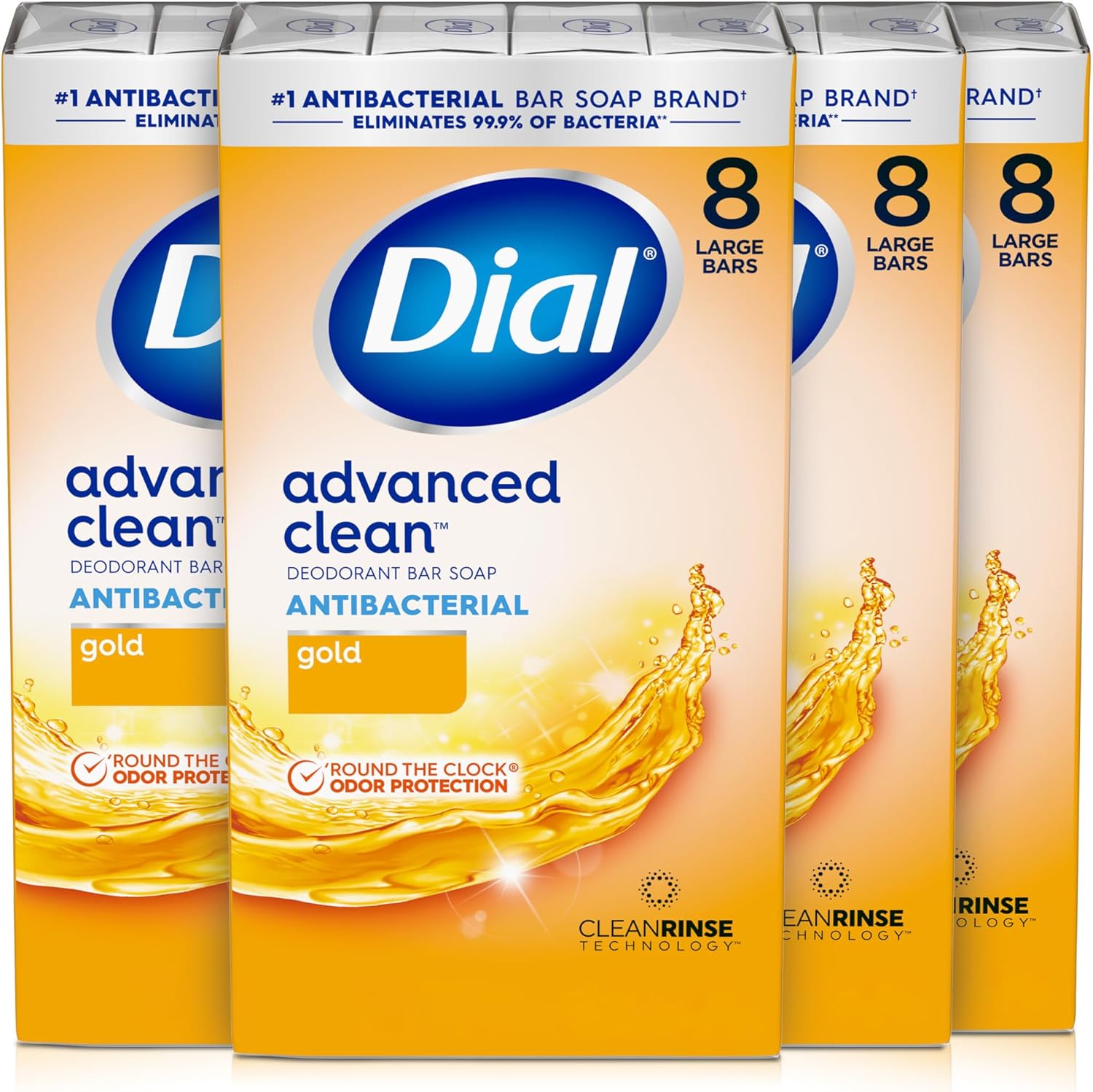 Dial Antibacterial Deodorant Bar Soap Advanced Clean Gold front view package