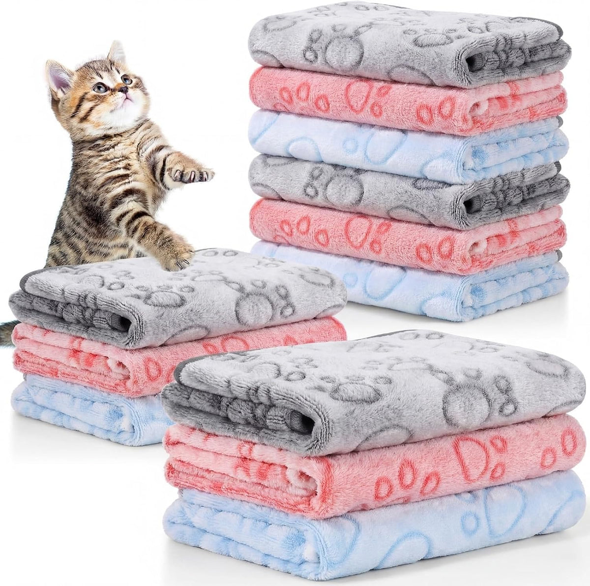 Tegeme 12 Pcs Pet Blankets 23 x 16 Inch Soft Fluffy Fleece Dog Cat Warm Paw Print Pattern Blankets Flannel Throw for Pets Dog Puppy Cat(Gray) - Image 11