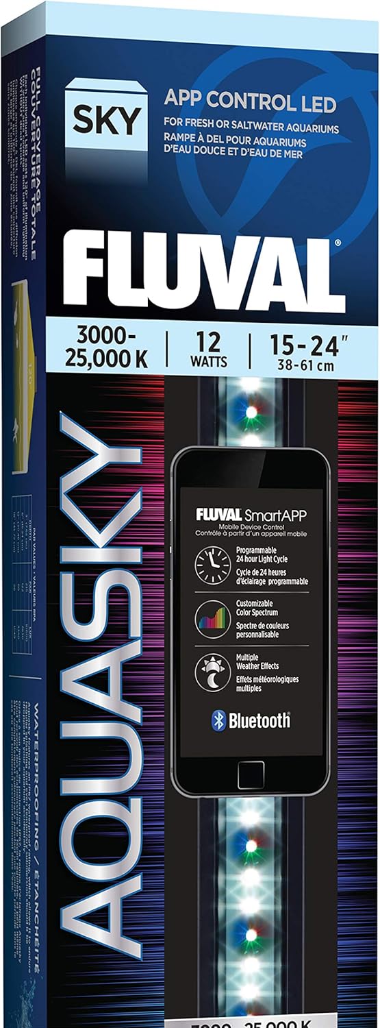 Fluval Aquasky 2.0 Bluetooth LED Aquarium Light - 27W, 36-48" | RGB + 6500K White | App-Controlled with 24-Hour Light Cycle & Weather Effects | IP67 Waterproof | Wide 120 Coverage - Image 11