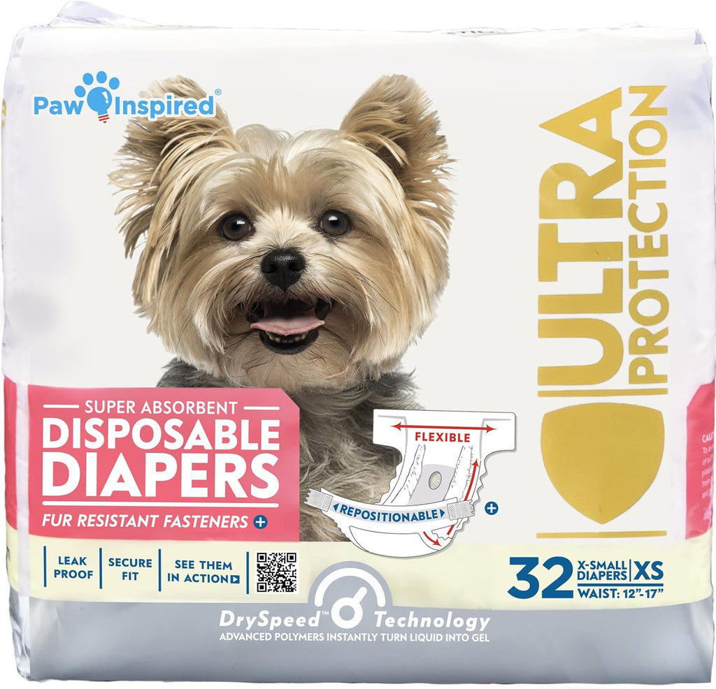 Paw Inspired 32ct Disposable Dog Diapers | Female Dog Diapers Ultra Protection | Diapers for Dogs in Heat, Excitable Urination, or Incontinence (Small) - Image 9