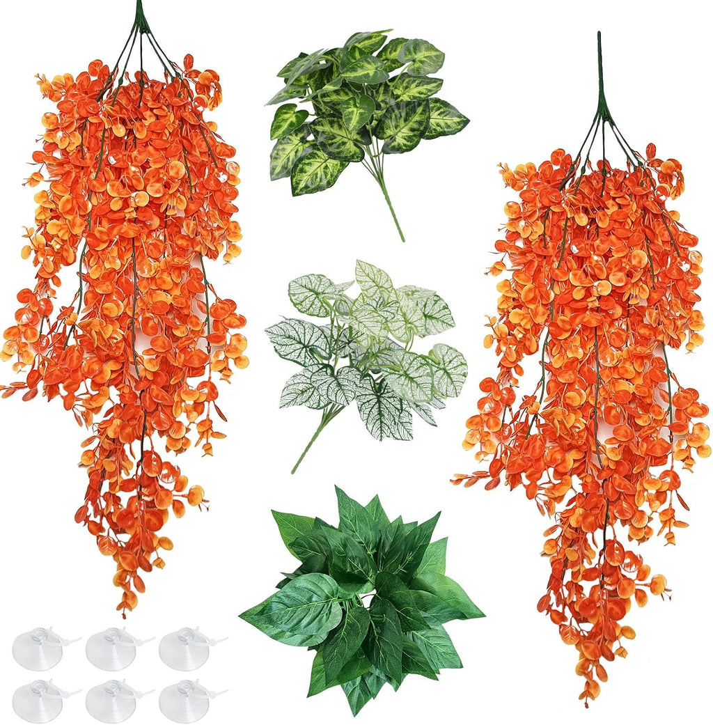 Hamiledyi 5 Pcs Reptile Plants Terrarium Hanging Fake Plant Leaves, Bearded Dragon Tank Accessories, Habitat Decor for Snake Leopard Gecko Lizard Chameleon Spider Turtle (Style 3) - Image 9