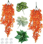 Hamiledyi 5 Pcs Reptile Plants Terrarium Hanging Fake Plant Leaves, Bearded Dragon Tank Accessories, Habitat Decor for Snake Leopard Gecko Lizard Chameleon Spider Turtle (Style 3) - Image 9