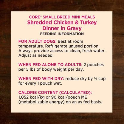 Wellness CORE Small Breed Mini Meals Shredded in Gravy Adult Wet Dog Food, Grain Free, Natural, Chicken and Turkey Dinner Recipe, 3 oz, Pack of 12 Pouches - Image 9