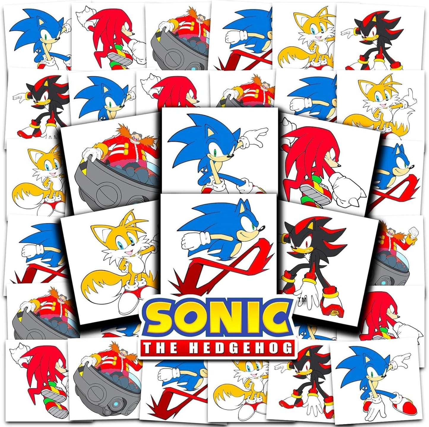 Secret Origins Sonic the Hedgehog temporary tattoo bundle front view