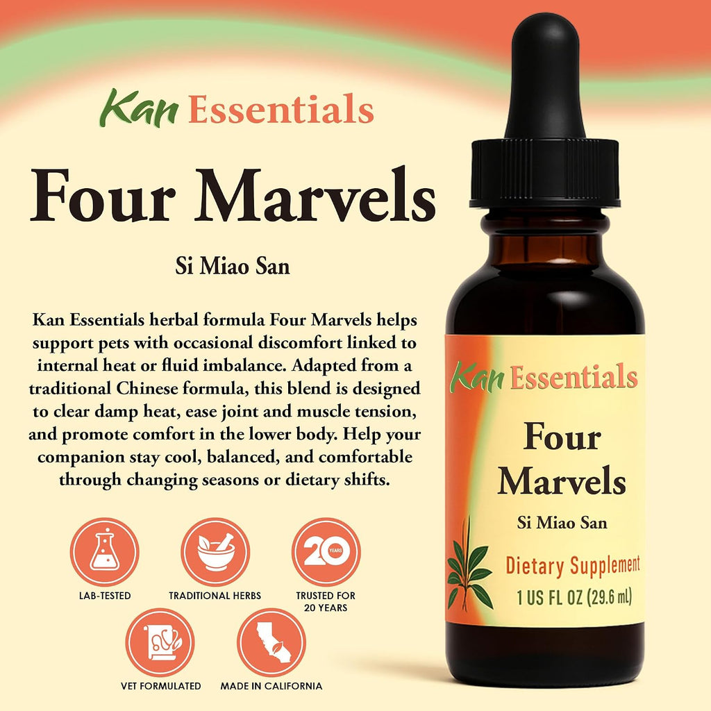 Kan Herb Four Marvels amber glass bottle and dropper cap